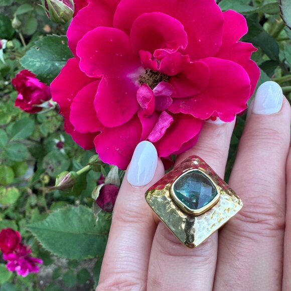 Ross-Simons 925 Sterling Silver Hammered Gold Tone Blue Ring Size 6.5 Vintage - Picture 6 of 14